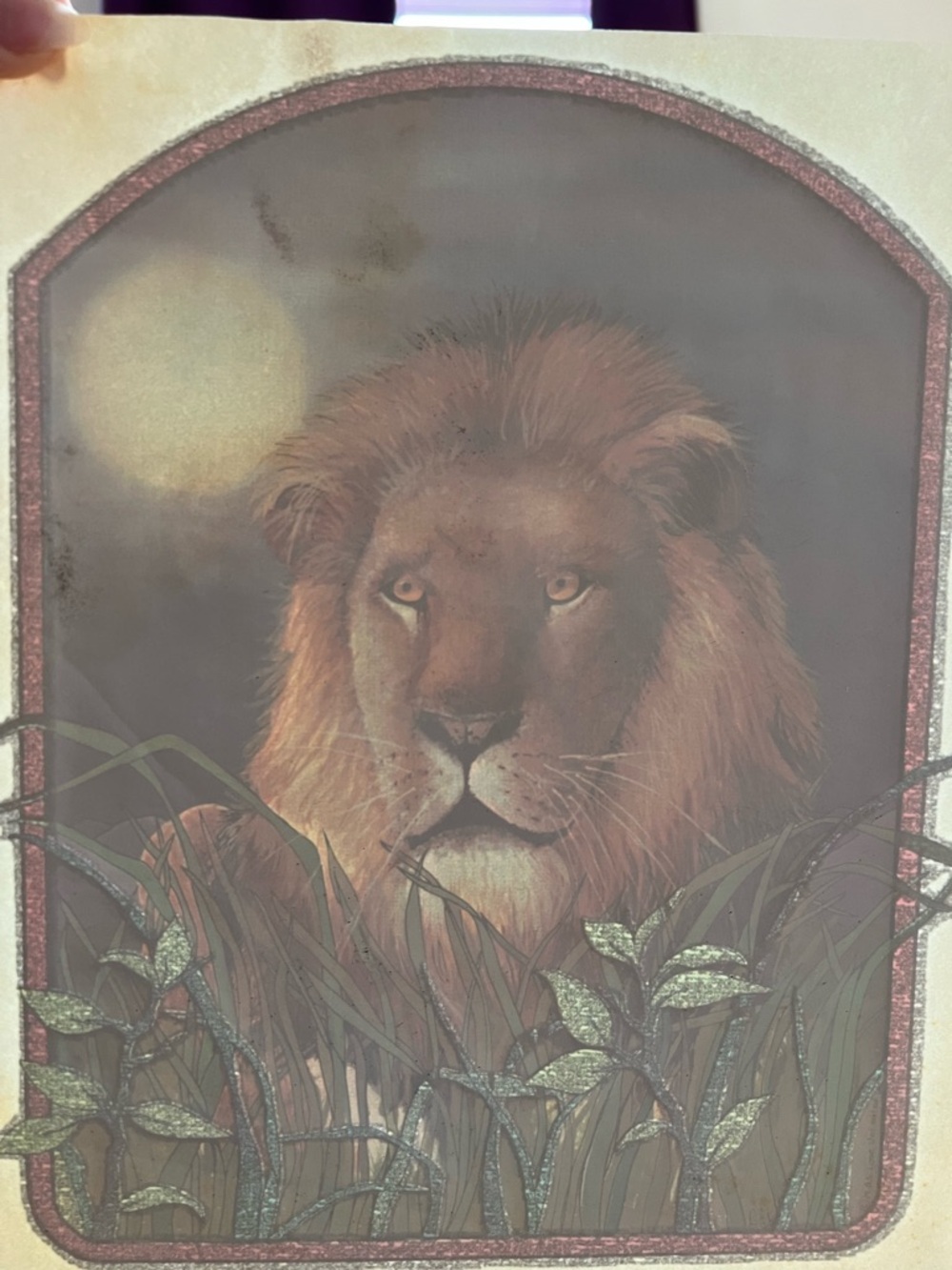 🦁 VTG 70’s glitter sparkle lion iron on transfer